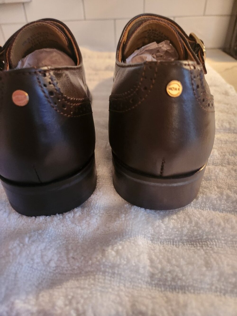 Noak Men Brown Leather Single Monk Strap Wingtip Brogue 10 43 - Picture 2 of 4